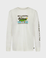 White long-sleeve shirt with Billabong graphic design on a white background