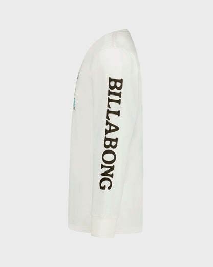 White surfboard with 'Billabong' branding on a light gray background