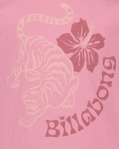 Pink background with a tiger and flower design and 'Billabong' branding.