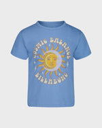 Blue t-shirt with a sun graphic and 'Billabong' text on a white background
