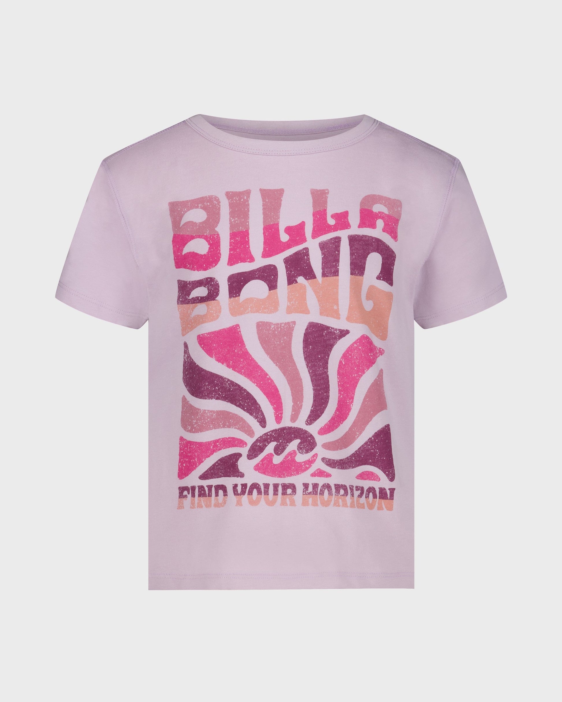 Pink t-shirt with Billabong logo and text on a white background