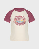 T-shirt with 'Paradise on the Horizon' design on a white background