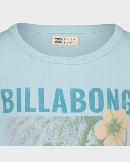 Light blue t-shirt with Billabong logo and floral design on a white background