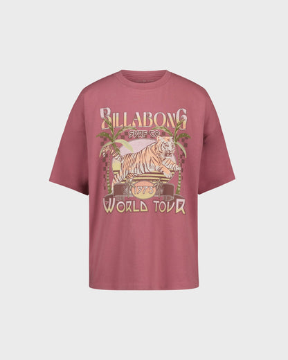 Red t-shirt with Billabong tiger graphic on a light gray background