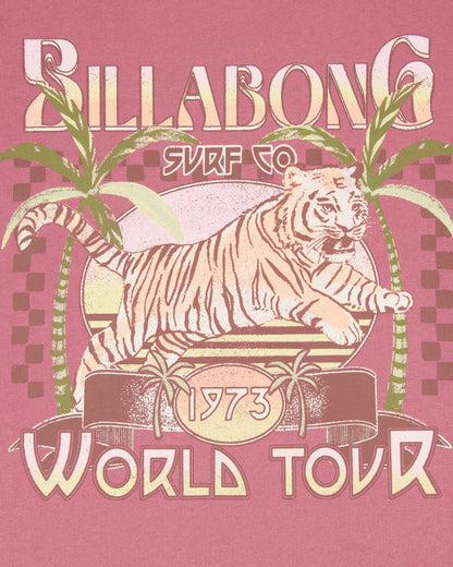 Billabong surf co tiger world tour design on a pink background