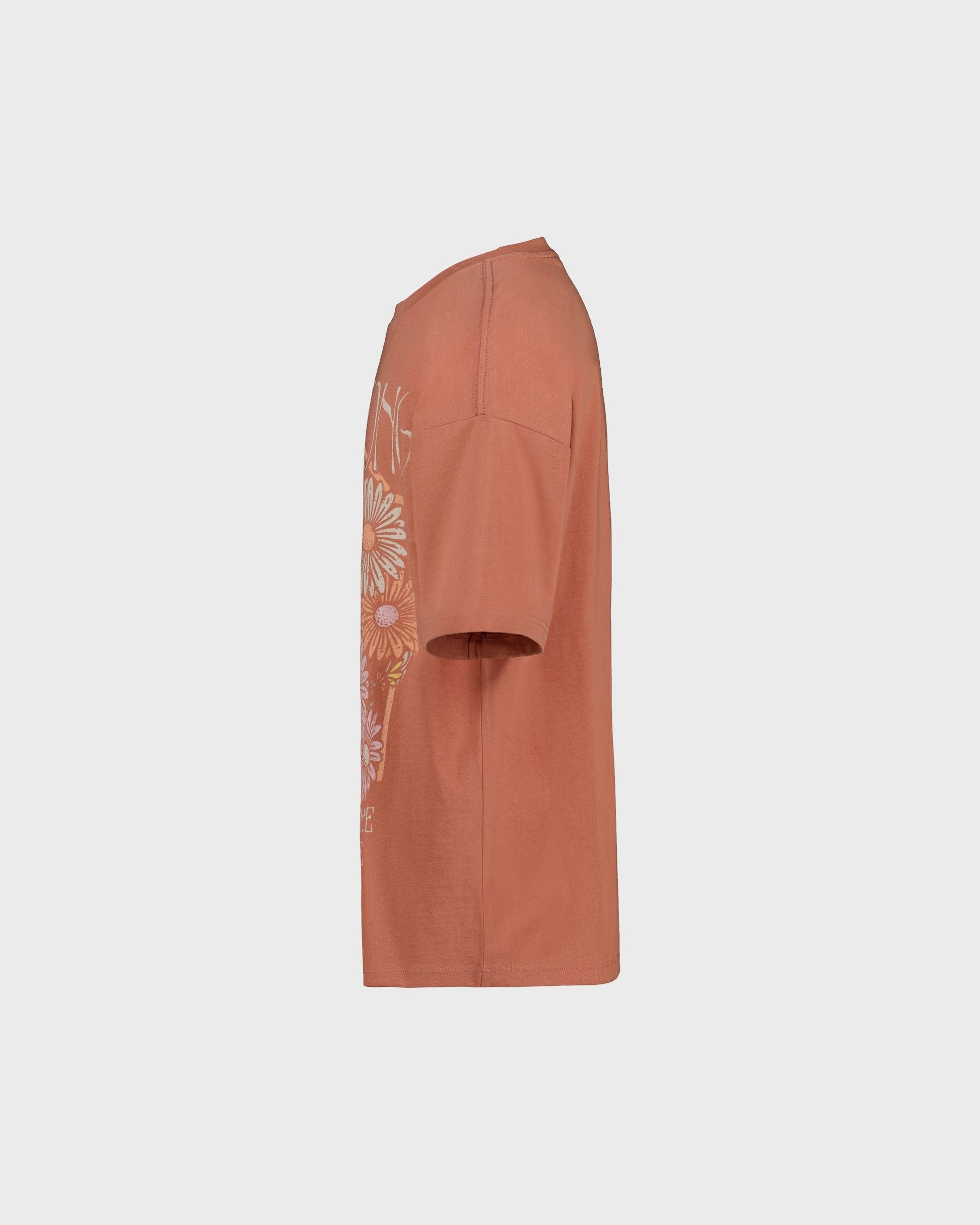 Brown dress with floral embroidery on a light gray background