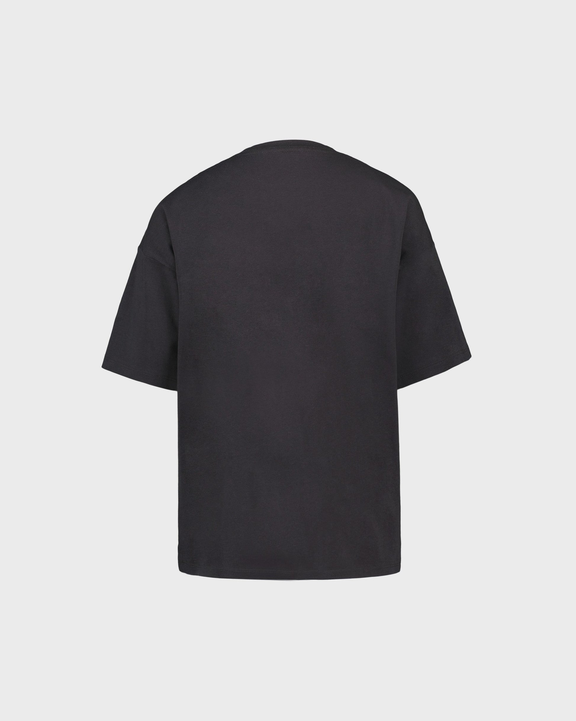 Black t-shirt on a light gray background