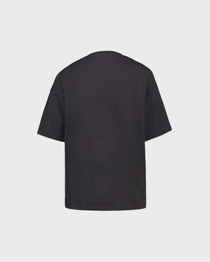 Black t-shirt on a light gray background