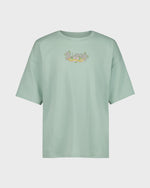 Light green t-shirt with a small logo on a white background