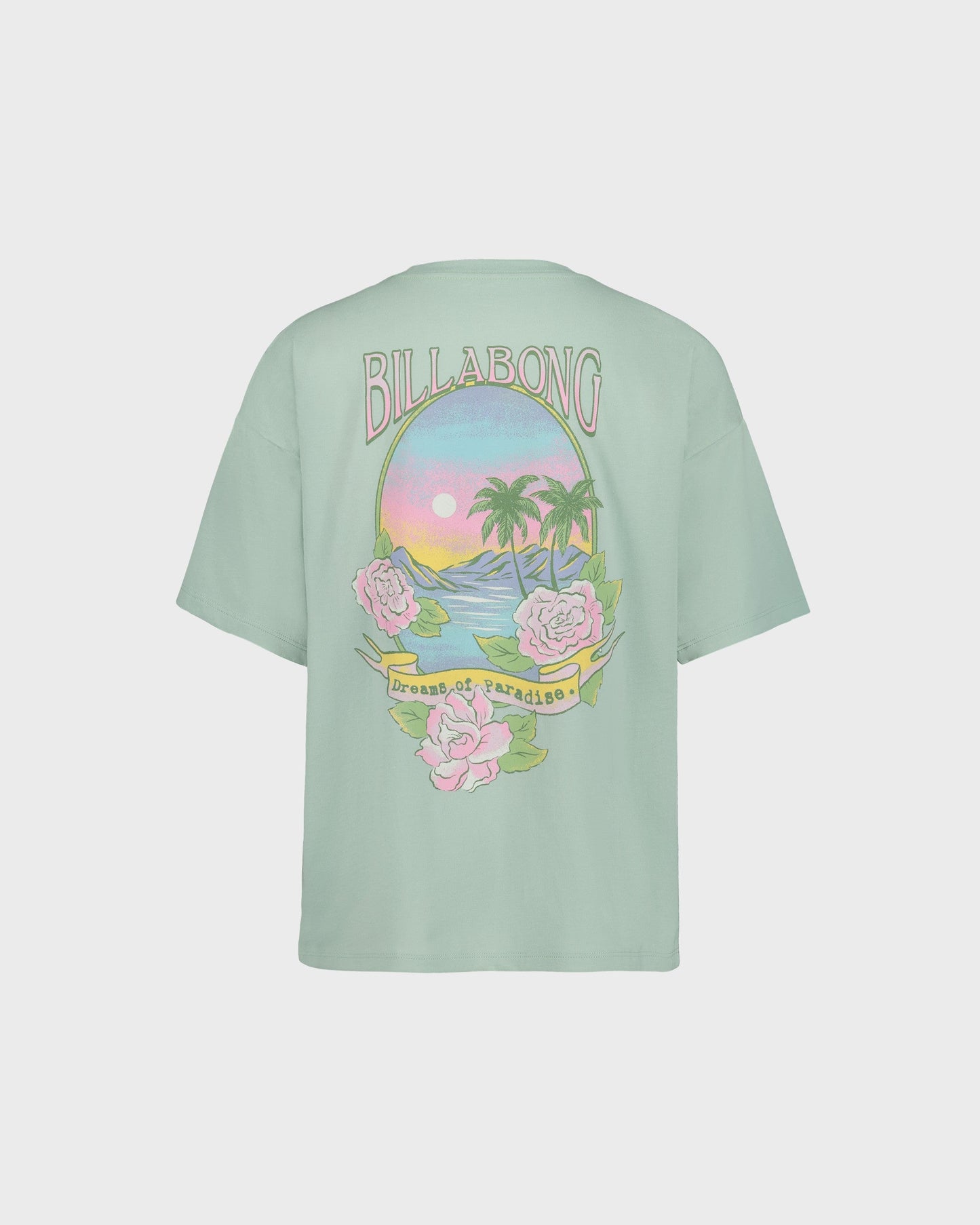 Light green t-shirt with Billabong graphic design on a white background