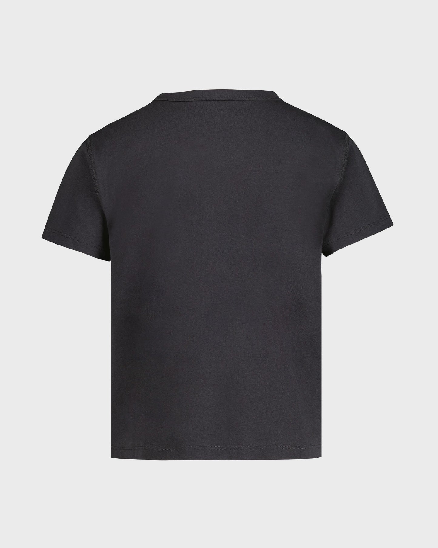 Black t-shirt with Porsche car graphics on a white background