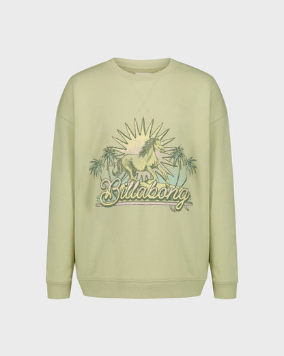 Light green sweatshirt with 'Billabong' logo and palm tree design on a white background