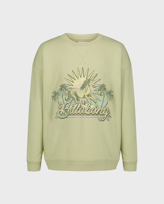 Light green sweatshirt with 'Billabong' logo and palm tree design on a white background