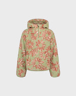 Green hoodie with red floral pattern on a white background