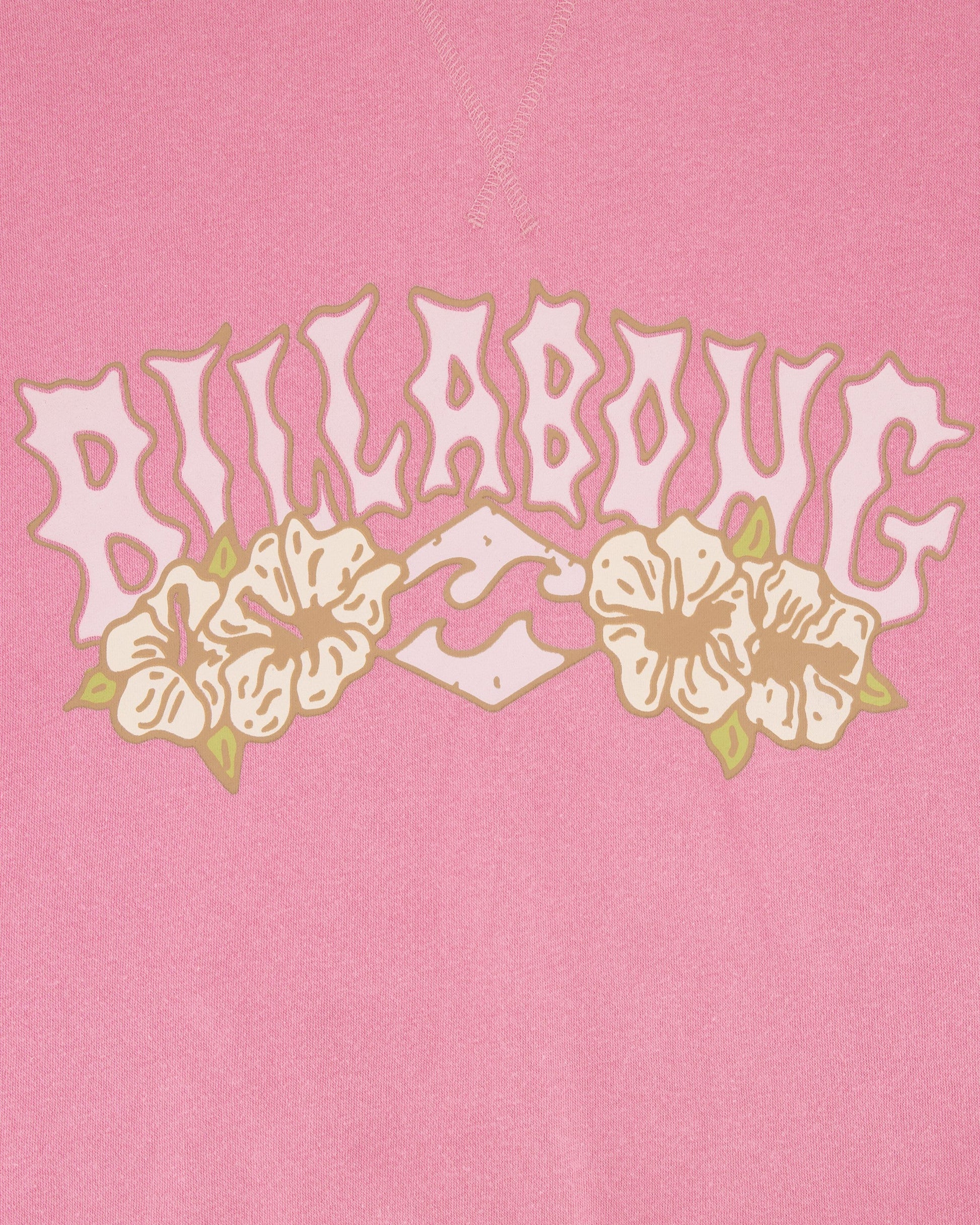 Billabong logo with floral elements on a pink background