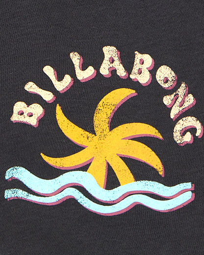 Billabong logo with palm tree and waves on a black background