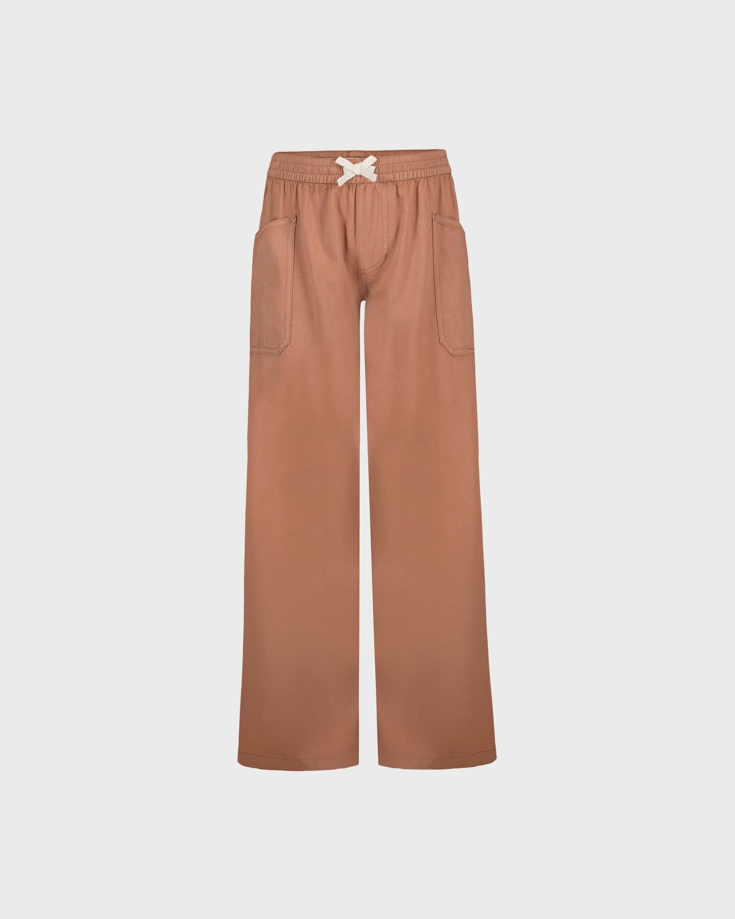 Brown wide-leg pants with a belt on a light gray background