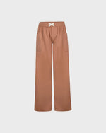 Brown wide-leg pants with a belt on a light gray background