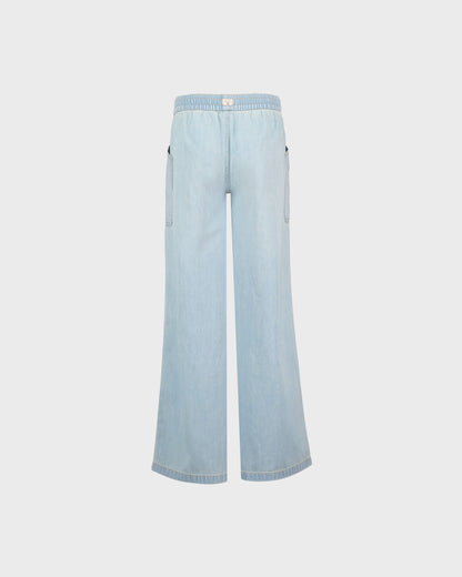 Light blue wide-leg jeans on a light gray background
