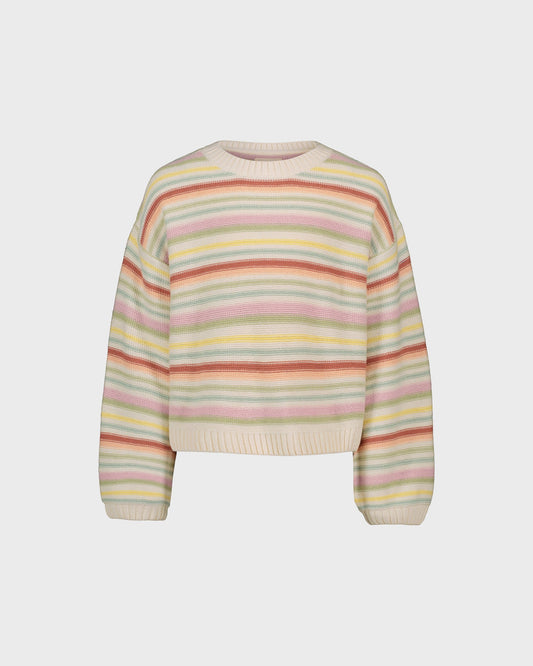 Pastel striped sweater on a light gray background
