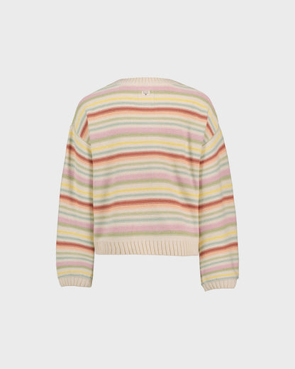 Pastel striped sweater on a light gray background