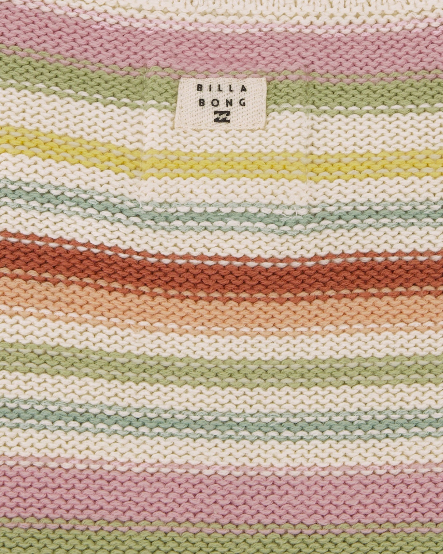 Striped fabric with multicolor pattern and Billabong logo.