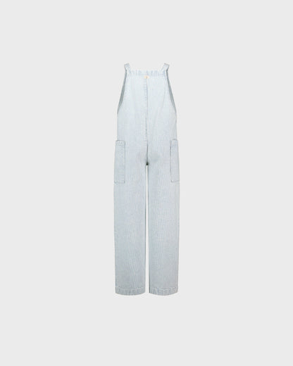 Light blue checkered jumpsuit on a white background